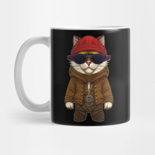 Cool Cartoon Cat in Jacket, Cap, and Sunglasses Mug